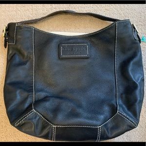 Kate Spade black leather bucket tote
